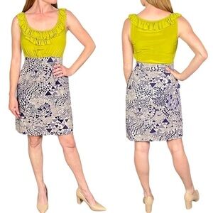 ANTHROPOLOGIE MAEVE SEASIDE FIELDS SILK COTTON RUFFLE GEOMETRIC DRESS